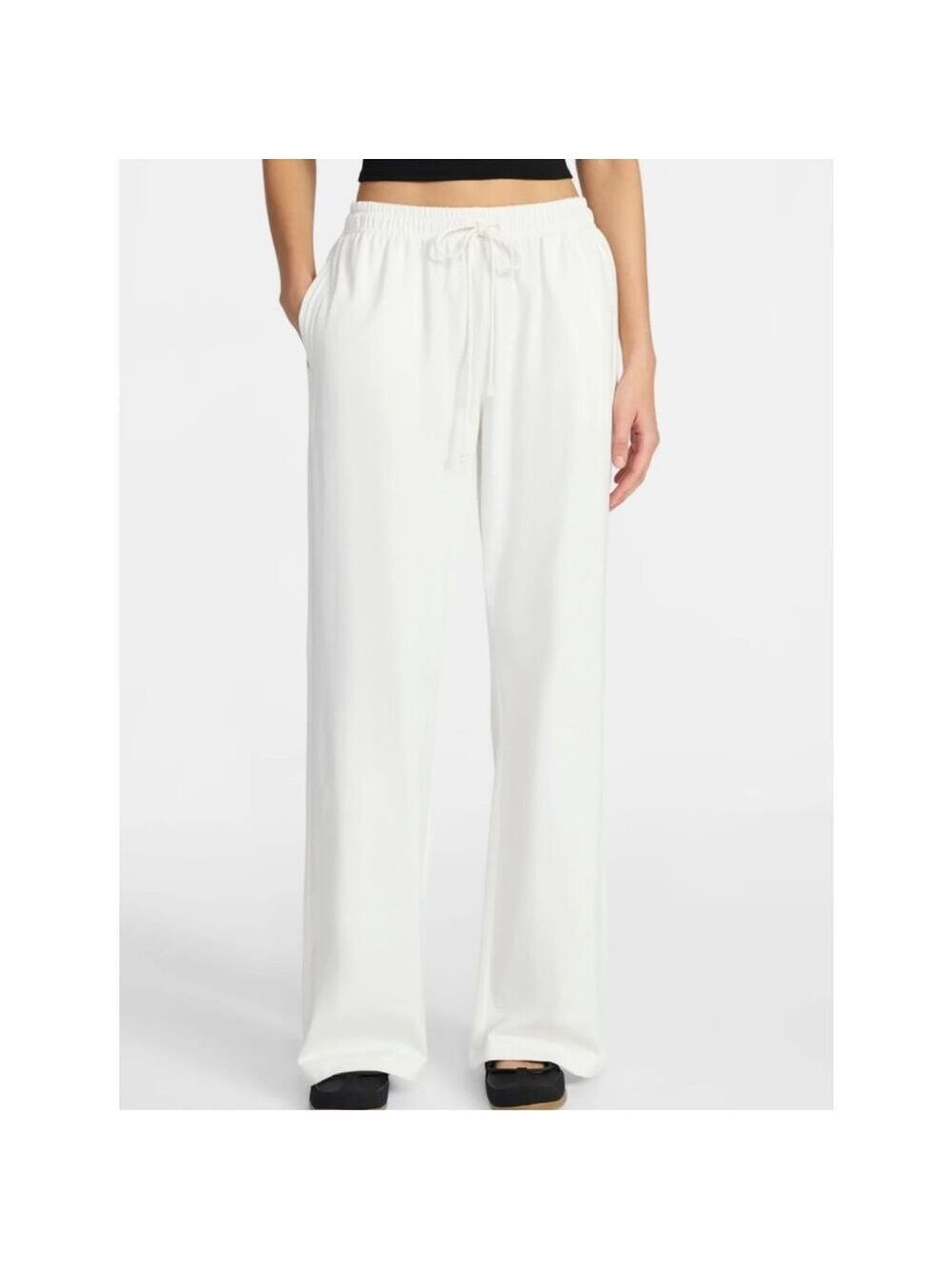 No Boundaries Women's XL Cotton Jersey Lounge Pants Drawstring White 31.5" Insea